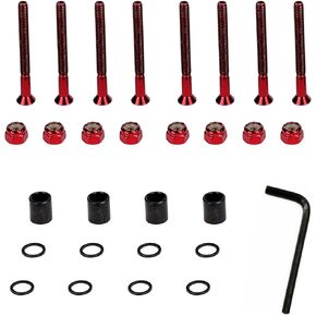 Skateboard Hardware Kit 16PCS Red 29MM You Will get 8X Bolts, 8X Nuts 4X Skateboard Spacers 8X Skateboard Washers in Kuwait