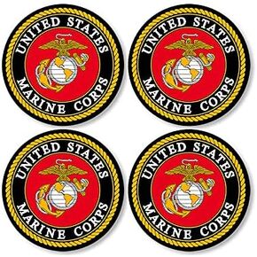 4-Pack Round US Marines Logo Stickers (Insignia Seal Vinyl Decal for Cell Laptop, Water Bottle) USMC Licensed