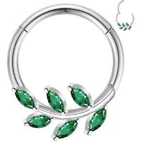 316L Septum Rings Hoop for Women, 16G 8mm 10mm Stainless Steel Segment Leaf Nose Rings, Cartilage Clicker Hoop Earrings for Rook, Daith, Tragus, Hypoallergenic