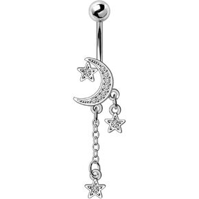 Pierced Owl 14GA 316L Stainless Steel Moon and Stars Dangling Belly Button Ring