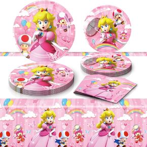 لوازم حفلات عيد ميلاد الأميرة بيتش، 20 طبق، 20 منديل و1 غطاء طاولة لتزيين الحفلات ذات طابع ماريو للفتيات in Kuwait