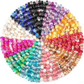 220 Pcs European Large Hole Spacer Beads, Zyehxed Assortment European Craft Beads Colorful Rhinestone Lampwork Beads Fairy Garden Beads For DIY Charms Bracelet Necklace Earring Jewelry Making Supplies