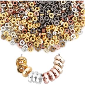 800 Pieces 6mm Flat Round Spacer Beads 8 Types Metallic Flat Disc Spacer Loose Beads,Smooth Metal Beads for DIY Bracelet Necklace Craft (Black,Silver,Gold)