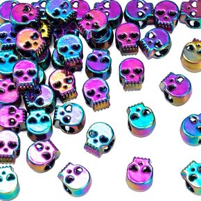 20Pcs 0.41 Inch Colorful Skull Beads Macroporous Metal Spacer Beads Small Skeleton Wedding Prom Halloween Birthday Charm for Jewelry Bracelet Necklace Earring Making DIY Craft Women Girl Boy