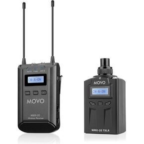Movo WMX-20-RX-TXLR Wireless Microphone System with Plug-on XLR Transmitter Adapter and Portable Receiver - Converts Self Powered Shotgun Mics, Lavs, Dynamic Microphones to Wireless - for Stage, Film