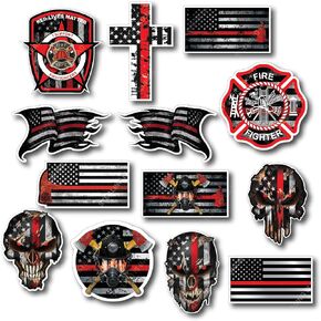 Mega Variety Pack of 13 Thin Red Line Firefighter Stickers Fire Department Fire Truck Red Lives Matter Decal Sticker Car Truck RLM (13 Small Decals)