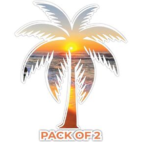 – Palm Tree Beach Sticker - Vinyl Decal for Car Bumper – Waterproof Sticker for Truck – Indoor Outdoor Use for Laptop - Decal for Car, SUV, Wall and Door - 5-inch appx 2 Pack -Imp 100