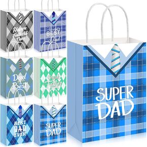 Affrolling Fathers Day Small Gift Bags Fathers Day Party Supplies Blue Happy Fathers Day Paper Gift Bags for Best Dad Theme Goodie Treat Candy Bags Bulk(48 Pcs)