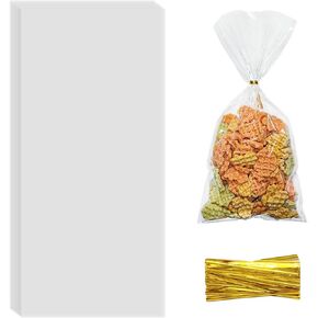 Cellophane Treat Bags, 100 Pcs 10x5 Inches Clear Cellophane Bags Candy Goodie Gift Bags with Twist Ties for Wedding Valentines Easter Gift Wrapping Packaging Dessert Bakery Cookies Chocolate Storage