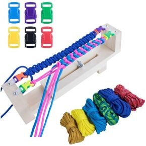 Jig Bracelet Maker with Parachute Cord - Heavy Duty Buckles - Wristband Maker with 6 Paracord Hanks and 6 Quick Release Buckles - Paracord Braiding, Weaving, DIY, Craft, Tool Kit