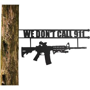 Metal No Trespassing Sign "You're In Range" Gun Metal Door, Wall or Tree Hanger Sign Decoration by GUTE,Metal Wall Art,Outdoor/Indoor Monogram (12.5" Tall,Hanger, Gun Owners (We Don't Call 911)