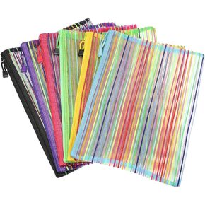 MECCANIXITY Mesh Zipper Pouches, A4 Pencil Case Document File Bags Storage Organizer for Office Supply Travel Accessory, Multicolor Pack of 6