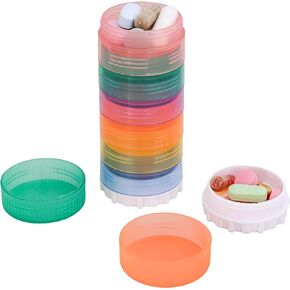Portable 7-Day Stackable Pill Organizer with 2 Lids for Medications, Vitamins and Supplements Attachable to Magnetic Calendar. Perfect for Travel or Home Use.