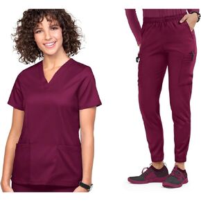 Women's 11-Pocket Scrub Set (XS-3X, 6 Colors) – Includes V-Neck Scrub Top & Jogger Scrub Pant