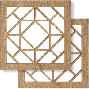 2 PCS Square Wall Mirror, Rustic Farmhouse Decorative Mirrors, 12 inch Mirror Art for Bathroom, Bedroom, Living Room (Wenge, 12 x 12 in style1)