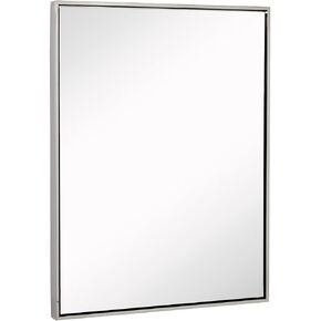Hamilton Hills 30x40 inch Brushed Silver Metal Framed Wall Mounted Mirror | Large Rectangular Wall Mirrors for Bathroom | 1/2 inch Floating Frame Vanity Nickel Glass | Hangs Horizontal or Vertical