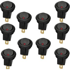 ESUPPORT 12V 16A Car Auto Boat Red LED Light Lamp 19mm Round Dot Push Button Rocker Toggle Switch On Off Spst 3 Pin Control Pack of 10