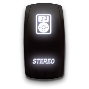 Stereo - White - Laser Etched Toggle Switch 20A 12V - Vertical Rocker Switch 5-Pin DPST