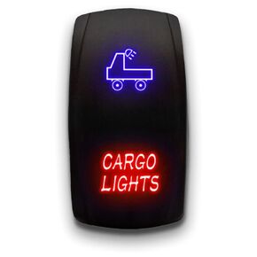 Cargo Light - Blue - Laser Etched Toggle Switch 5-PIN MAintained Switch Waterproof Black Shell/ON-Off DPST Illuminated Rocker Switch for Auto Truck Boat Marine - 20A 12V/10A 24V