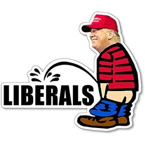Trump Peeing on Liberals Sticker (Funny Donald Decal, Anti Democrat Lib Pissing Piss Vinyl for Cars, Trucks, Laptops and Coolers (3.5 x 4 inch)