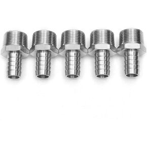 LTWFITTING Bar Production Stainless Steel 316 Barb Fitting Coupler/Connector 5/8" Hose ID x 3/4" Male NPT Air Fuel Water (Pack of 5)