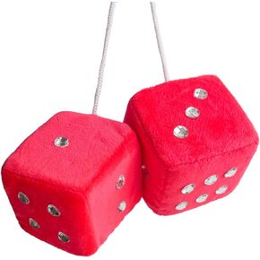Pair 3" Purple Fuzzy Plush Dice with Diamond, Decor for Car Rearview Mirror, Retro Square Decoration Dice for Car Hanging Accessories (Purple)