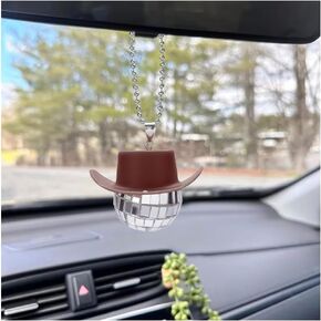 Car Mirror Hanging Accessories, Cute Auto Bling Disco Ball Cowboy Hat Hanging Christmas Tree Ornament, Party Decor Ball Vehicle Interior Decoration for Man Woman, Universal Fit（Pink） in Saudi Arabia