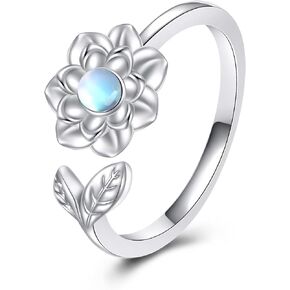 خاتم اللوتس زهرة اللوتس خاتم 925 فضة Moonstone اللوتس خواتم مفتوحة قابلة للتعديل مجوهرات اللوتس هدايا للفتيات والنساء in Kuwait