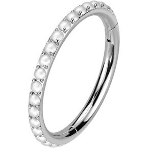 Pierced Owl 16GA F136 Implant Grade Titanium Outward Facing Synthetic Pearl Lined Hinged Segment Ring