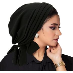 Women's Pre-Tied Muslim Hijab Bonnet Pleated Ruffle Turban Chemo Cap Underscarf Islamic Headwear