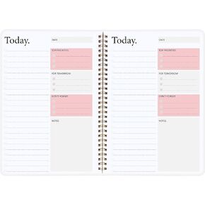 Day Planner Notebook - Undated Planner To Do List Notebook, Today Planner with Checklist, Daily To Do Planner to Increase Productivity, 5.7 x 8.0 inches - Flexible Cover, Strong Twin-Wire Binding