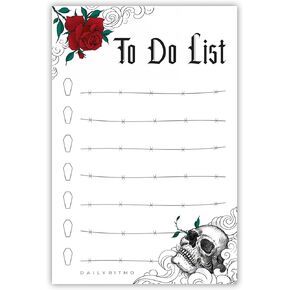 Gothic Skull Sticky to Do List Notepad | Witchy Gifts for Women | Goth Notes | Creepy Spooky Goth Emo Stuff | 50 Pages 4x6" by Daily Ritmo
