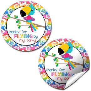 Tropical Toucan Bird Birthday Party Thank You Sticker Labels, 40 2" Party Circle Stickers by AmandaCreation, Great for Party Favors, Envelope Seals & Goodie Bags