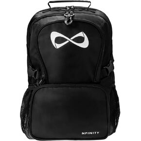 Nfinity Classic Cheer Backpack For Cheerleading With Detachable Purse, Bottle Holders, and Laptop Sleeve (Black)