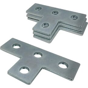 4 Hole, T Shaped Flat Plate Connector for 1/2" Bolt in 1-5/8" Strut Channel - Heavy Duty, Electro-Galvanized