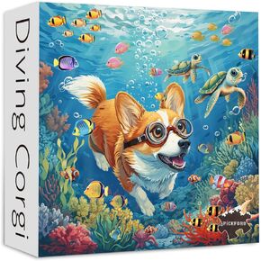 PICKFORU Dog Puzzles for Adults 1000 Pieces and up, Funny Puppy Puzzle Collection Corgi Sea Turtle Fish, Ocean Puzzles as Home Decor