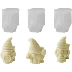 3pcs Bee Dwarf Candle Soap Mold, 3D Bee Gnome Silicone Molds for Chocolate, Candy, Cake Decor, Soy Wax Candle, Soap, Plaster, Resin Art