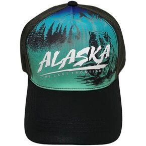 Quality Ball Cap Hat Alaska Bear Design Soft Comfort Mesh Black Green
