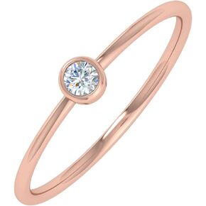 FINEROCK 0.04 Carat Bezel Set Diamond Solitaire Stackable Band in 10K Gold (SI1-SI2 Clarity)