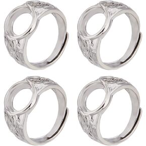 SUNNYCLUE 1 Box 8Pcs Pad Ring Settings Platinum Color Brass Adjustable Ring Blanks Finger Ring Base Rings Components Finger Ring Pad Bezels for Jewelry Making Kits Fit for 10mm Gemstones Cabochons