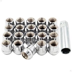 Wheel Accessories Parts Set of 20 Chrome 7/16 Small Diameter Lug Nuts Bulge Acorn Spline Drive Open End 0.79" Long with Dual Hex Key (20, 7/16-20, Chrome)
