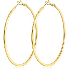 2mm Thin Gold Hoop Earrings 14k Gold Plated Large Big Hoops for Women Lightweight Hypoallergenic Thick Hoop Earrings Jewelry for Women Trendy 40/50/60/70mm