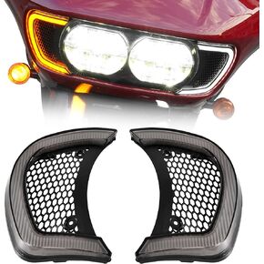 Motorcycle Headlight Vent Accent LED Turn Signal Indicator Side Lights Lamp for Harley Road Glide FLTRX Special FLTRXS CVO Ultra FLTRU 2015-2024 Accessories (Smoked Lens)