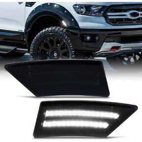 Gempro LED Fender Side Marker Light Front Bumper Signal Lamps for 2019-2023 Ford Ranger Lariat 2pcs, Smoked Len