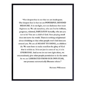 LARGE 11X14 - Marianne Williamson Deepest Fear Quote Wall Art Print - Perfect for Office and Home Decor - Makes a Great Affordable Gift - Inspirational and Motivational - Ready to Frame Photo