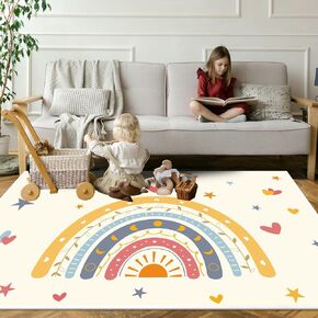 Rainbow Area Rug 3x5 for Living Room and Bedroom Girls, Washable Rug with Non-Slip Backing Soft Colorful Rainbow Floor Rug Area Rug Carpet for Room Girls Kids Nursery (Brown, 3 X 5ft)