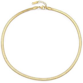 Herringbone Necklace for Women 14K Gold Filled Flat Snake Chain Necklace 4MM Snake Bone Chain Choker Dainty Minimalist Jewelry for Girls Lady (14"-18")…