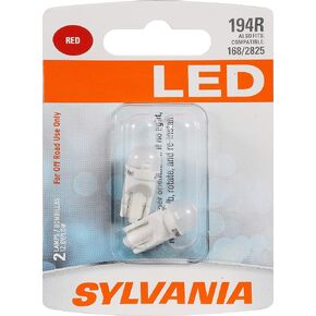 SYLVANIA - 194 T10 W5W LED Red Mini Bulb - Bright LED Bulb, Ideal for Interior Lighting (Contains 2 Bulbs)