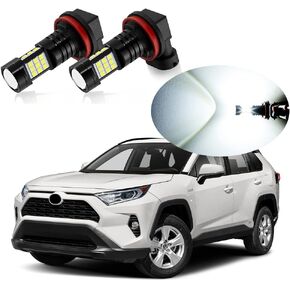 6000K Xenon White H11 H8 LED Fog Lights Bulb 2400 Lumens Per Pair Halogen Lamps Replacement Compatible with 2016 2017 2018 2019 2020 2021 Toyota RAV4, Pack of 2