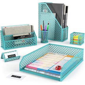 ARTEZA Desk Organizer Accessories Set in Dark Gray, 6-Piece Includes Pencil Cup Holder, Letter Sorter, Letter Tray, Magazine Holder, Name Card Holder, & Sticky Note Holder for Home or Office